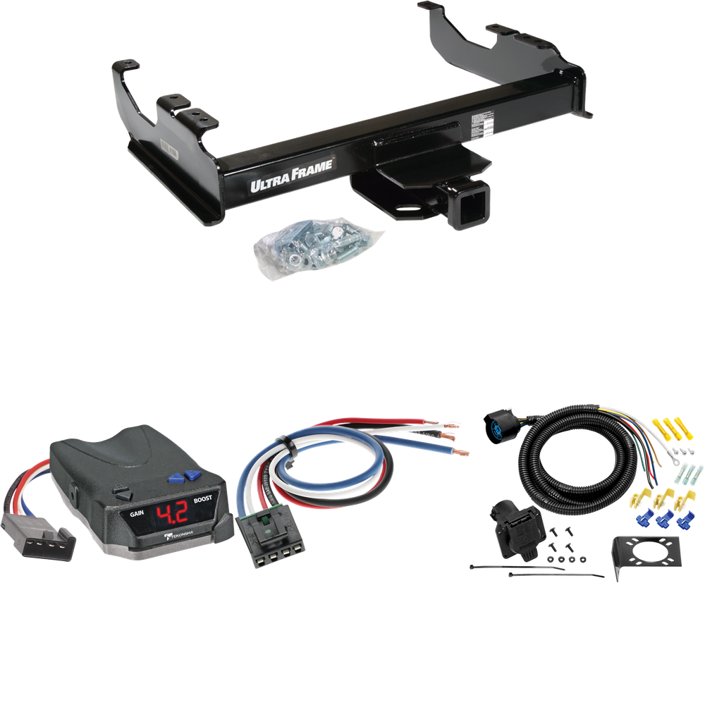 Fits 1985-2000 GMC K2500 Trailer Hitch Tow PKG w/ Tekonsha BRAKE-EVN Brake Control + Generic BC Wiring Adapter + 7-Way RV Wiring (For w/34" Wide Frames Models) By Draw-Tite