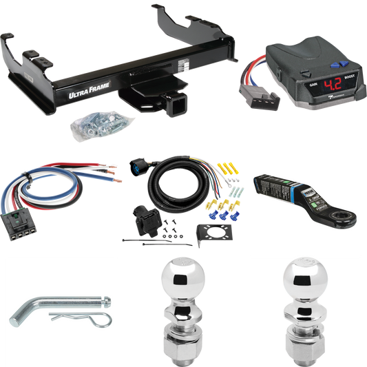 Fits 1985-2000 GMC C2500 Trailer Hitch Tow PKG w/ Tekonsha BRAKE-EVN Brake Control + Generic BC Wiring Adapter + 7-Way RV Wiring + 2" & 2-5/16" Ball & Drop Mount (For w/34" Wide Frames Models) By Draw-Tite