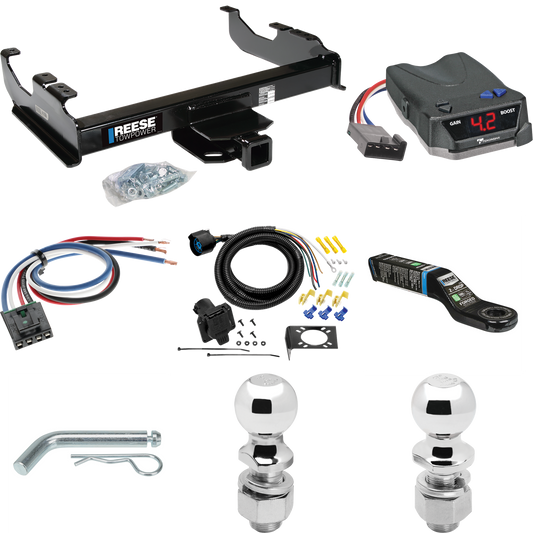 Fits 1985-2000 GMC C2500 Trailer Hitch Tow PKG w/ Tekonsha BRAKE-EVN Brake Control + Generic BC Wiring Adapter + 7-Way RV Wiring + 2" & 2-5/16" Ball & Drop Mount (For w/34" Wide Frames Models) By Reese Towpower