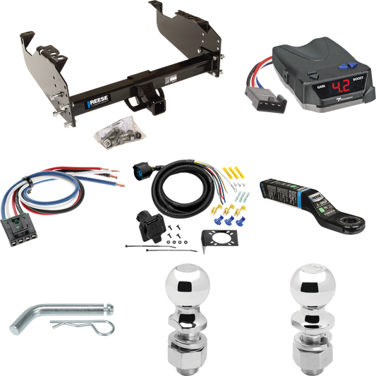 Fits 1968-1978 GMC K35 Trailer Hitch Tow PKG w/ Tekonsha BRAKE-EVN Brake Control + Generic BC Wiring Adapter + 7-Way RV Wiring + 2" & 2-5/16" Ball & Drop Mount By Reese Towpower