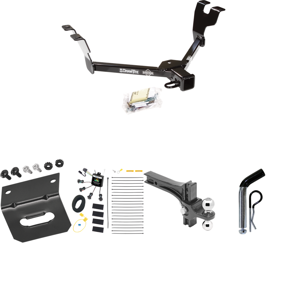 Fits 2005-2007 Subaru Outback Trailer Hitch Tow PKG w/ 4-Flat Zero Contact "No Splice" Wiring Harness + Dual Adjustable Drop Rise Ball Ball Mount 2" & 2-5/16" Trailer Balls + Pin/Clip + Wiring Bracket (For Sedan, Except Sport Models) By Draw-Tite