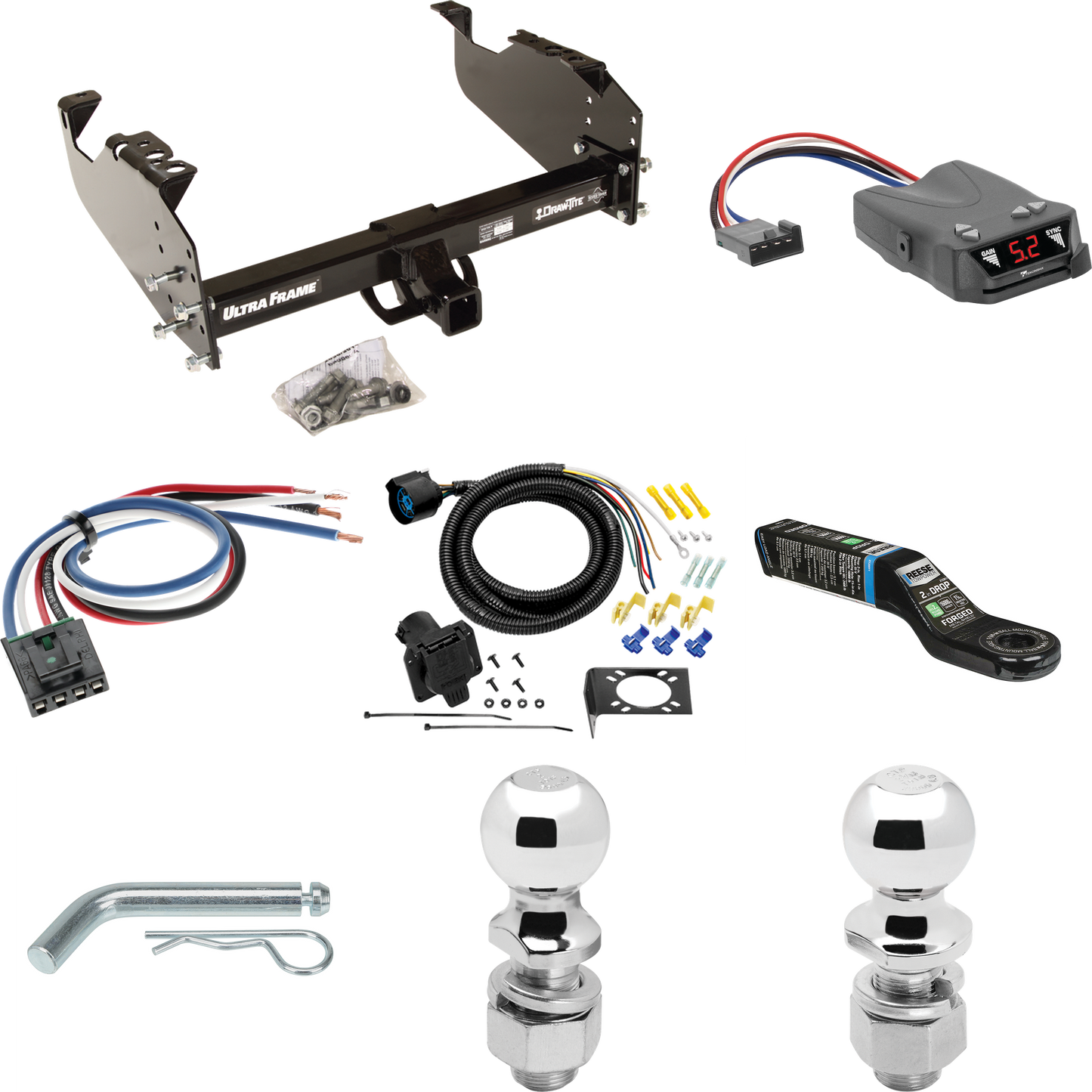 Fits 1979-1984 GMC K3500 Trailer Hitch Tow PKG w/ Tekonsha Brakeman IV Brake Control + Generic BC Wiring Adapter + 7-Way RV Wiring + 2" & 2-5/16" Ball & Drop Mount By Draw-Tite