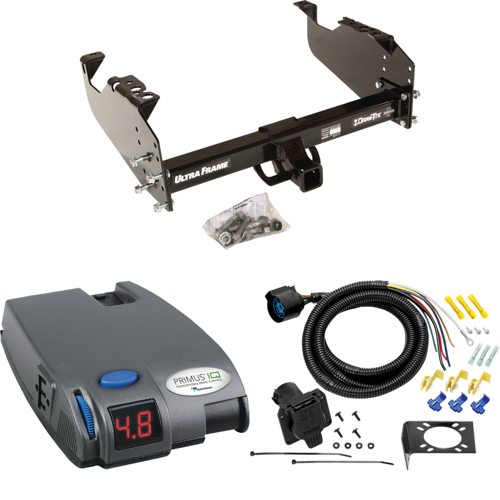 Fits 1999-2009 Chevrolet C6500 Kodiak Trailer Hitch Tow PKG w/ Tekonsha Primus IQ Brake Control + 7-Way RV Wiring (For Cab & Chassis, w/34" Wide Frames Models) By Draw-Tite