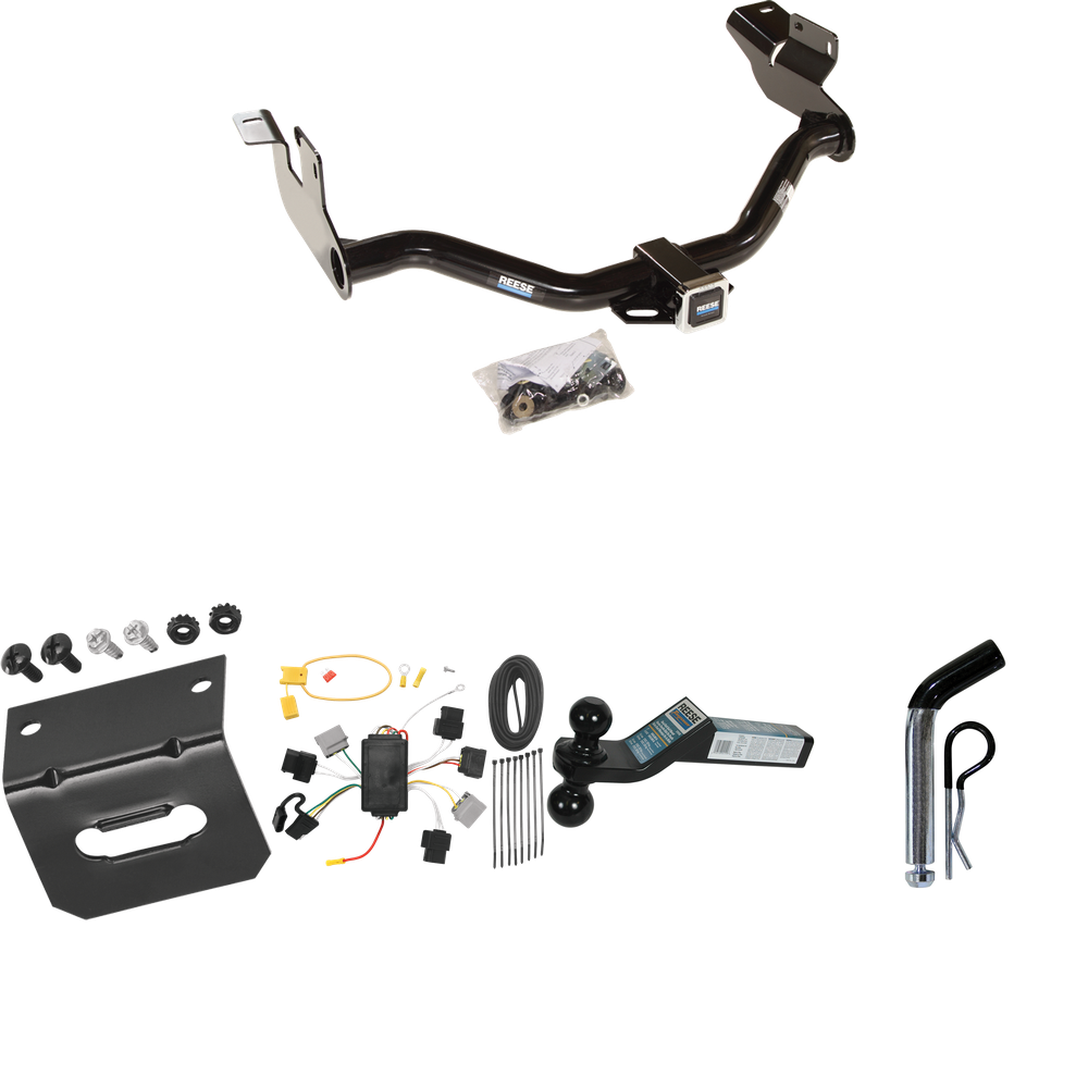 Fits 2005-2007 Ford Escape Trailer Hitch Tow PKG w/ 4-Flat Wiring Harness + Dual Ball Ball Mount 2" & 2-5/16" Trailer Balls + Pin/Clip +  Wiring Bracket By Reese Towpower