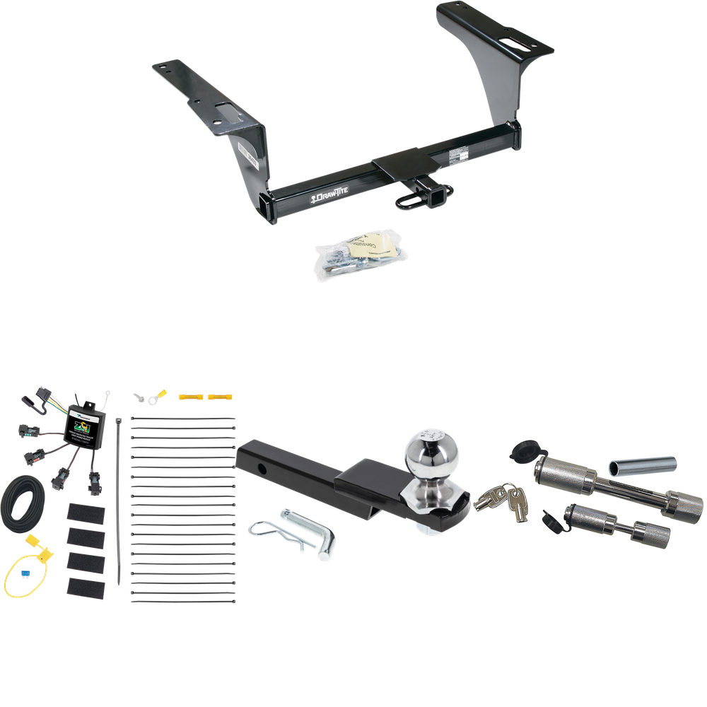 Fits 2010-2014 Subaru Legacy Trailer Hitch Tow PKG w/ 4-Flat Zero Contact "No Splice" Wiring Harness + Interlock Starter Kit w/ 2" Ball 1-1/4" Drop 3/4" Rise + Dual Hitch & Coupler Locks (For Sedan Models) By Draw-Tite