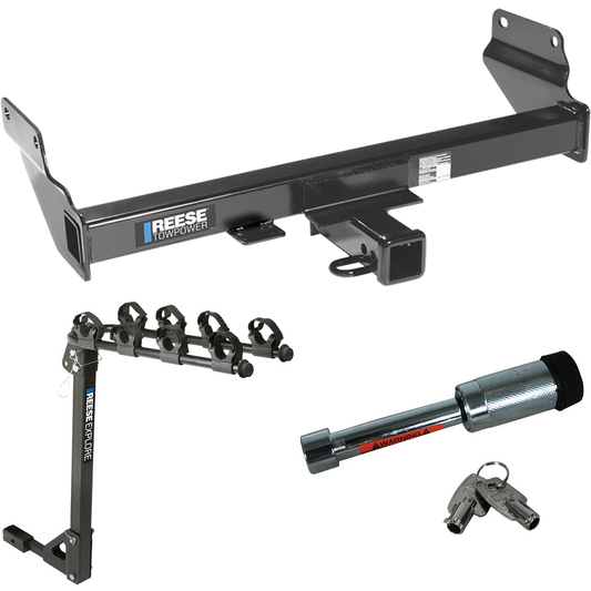 Fits 2021-2021 Jeep Grand Cherokee Trailer Hitch Tow PKG w/ 4 Bike Carrier Rack + Hitch Lock (Excludes: w/OEM Tow Hook or ECODiesel Engine Models) By Reese Towpower