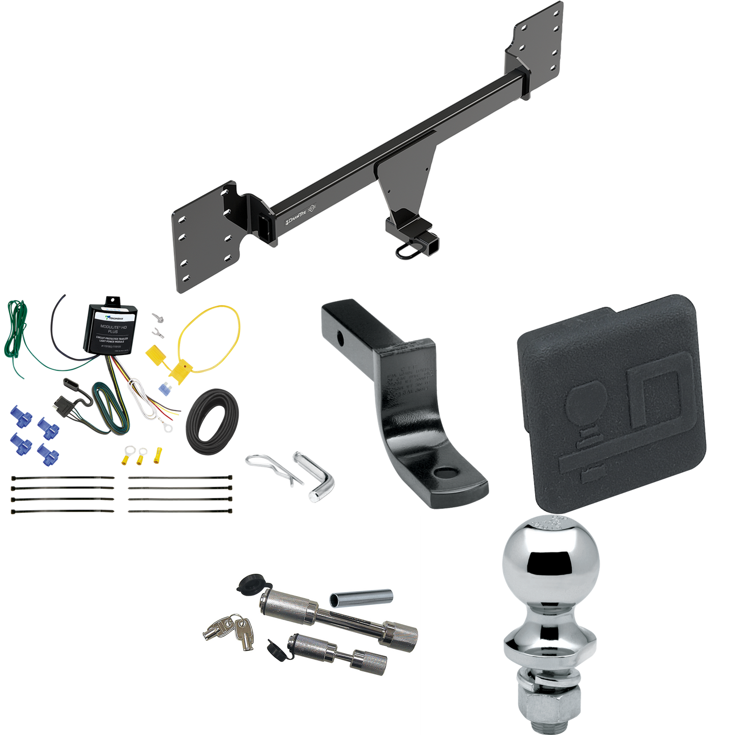 Se adapta al paquete de enganche de remolque Tesla S 2012-2023 con arnés de cableado de 4 planos + barra de tracción + bola de 1-7/8" + cubierta de enganche + enganche doble y cerraduras de acoplador de Draw-Tite