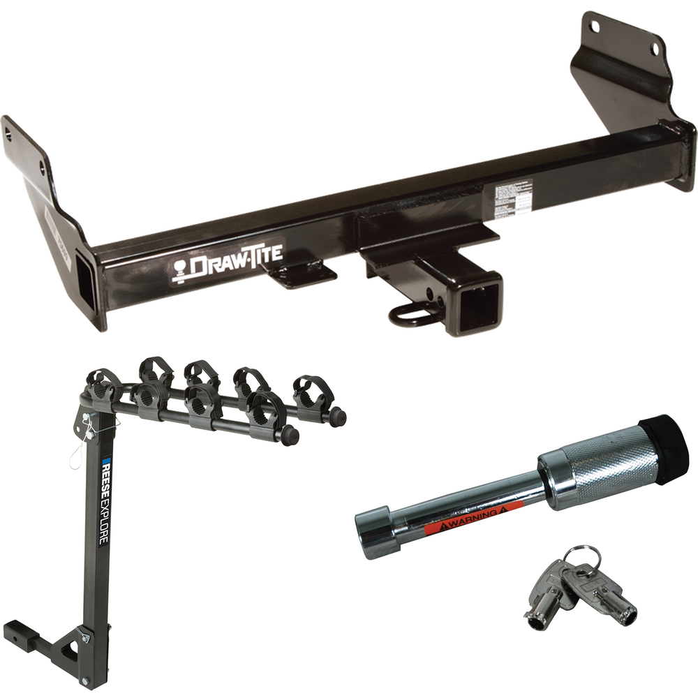 Fits 2022-2023 Jeep Grand Cherokee WK Trailer Hitch Tow PKG w/ 4 Bike Carrier Rack + Hitch Lock By Draw-Tite