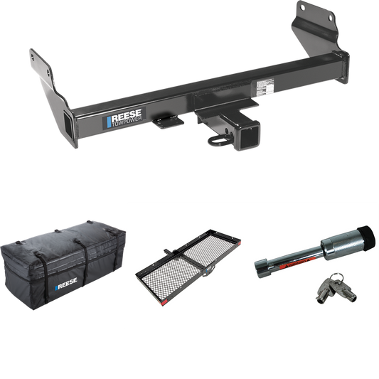 Fits 2014-2021 Jeep Grand Cherokee Trailer Hitch Tow PKG w/ 48" x 20" Cargo Carrier + Cargo Bag + Hitch Lock (For w/OEM Tow Hook, Except w/ECODiesel Engine Models) By Reese Towpower