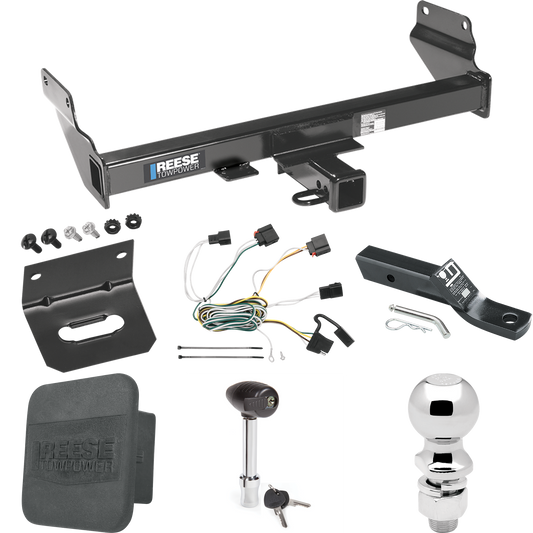 Fits 2011-2013 Jeep Grand Cherokee Trailer Hitch Tow PKG w/ 4-Flat Wiring + Ball Mount w/ 2" Drop + 2-5/16" Ball + Wiring Bracket + Hitch Lock + Hitch Cover (Excludes: w/OEM Tow Hook Models) By Reese Towpower