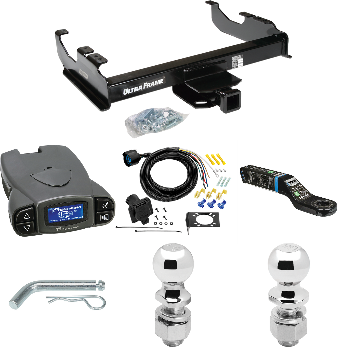 Se adapta al paquete de enganche de remolque Chevrolet K20 1963-1984 con control de freno Tekonsha Prodigy P3 + cableado RV de 7 vías + soporte de bola y caída de 2" y 2-5/16" de Draw-Tite