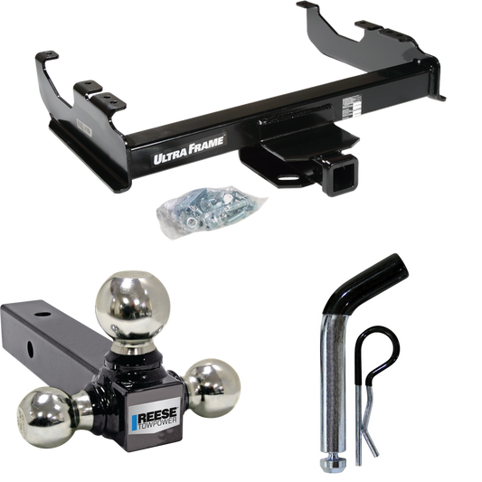 Fits 1999-2000 Ford F-350 Super Duty Trailer Hitch Tow PKG w/ Triple Ball Ball Mount 1-7/8" & 2" & 2-5/16" Trailer Balls + Pin/Clip (For Cab & Chassis, w/34" Wide Frames Models) By Draw-Tite