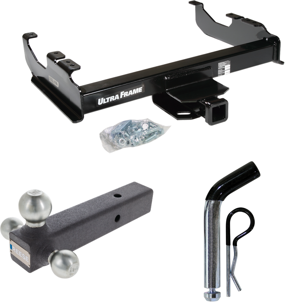 Fits 1985-1986 Chevrolet K30 Trailer Hitch Tow PKG w/ Triple Ball Ball Mount 1-7/8" & 2" & 2-5/16" Trailer Balls + Pin/Clip (For w/34" Wide Frames Models) By Draw-Tite