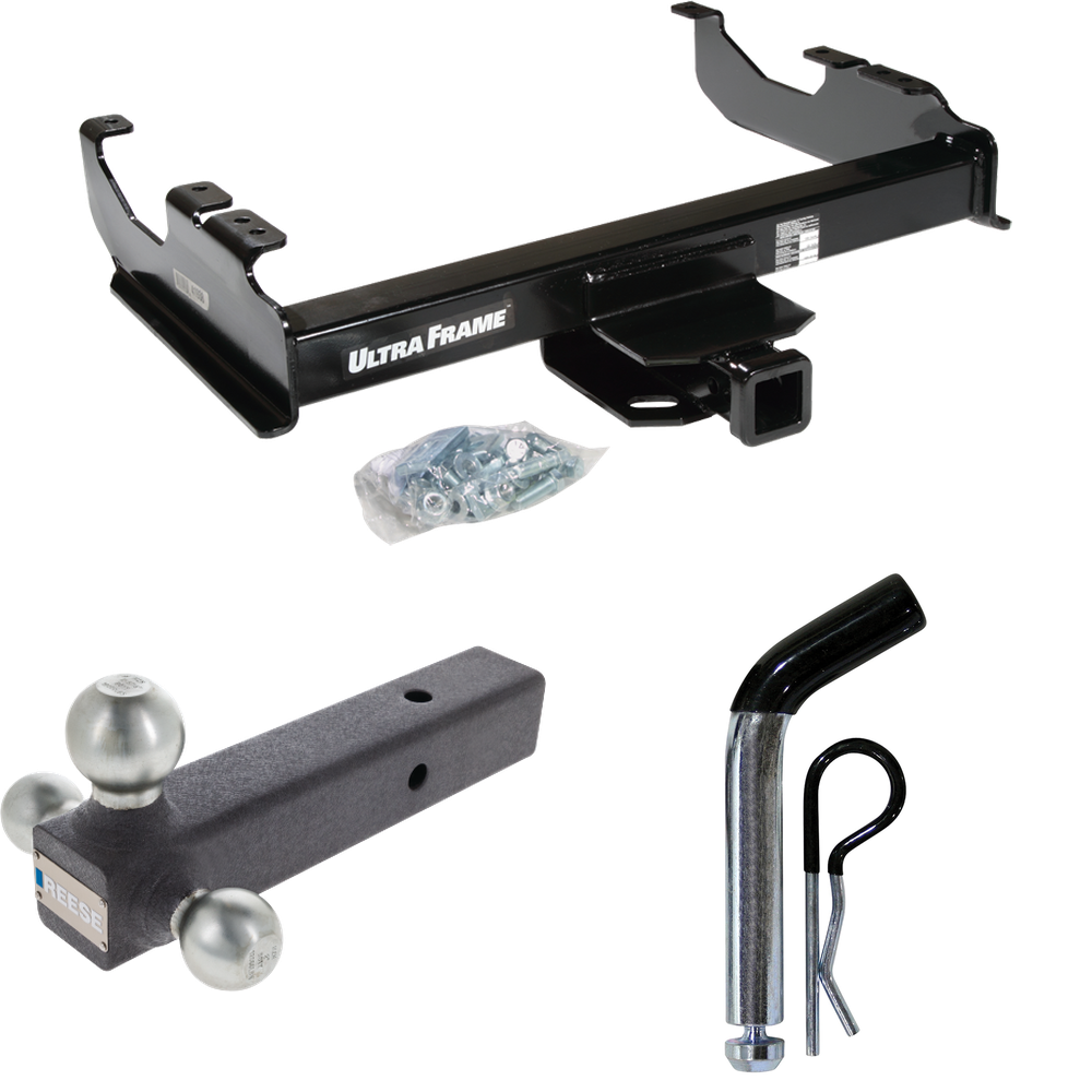 Fits 1985-1986 GMC K3500 Trailer Hitch Tow PKG w/ Triple Ball Ball Mount 1-7/8" & 2" & 2-5/16" Trailer Balls + Pin/Clip (For w/34" Wide Frames Models) By Draw-Tite