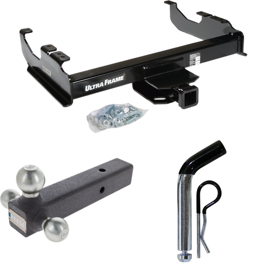 Fits 1985-1986 GMC K3500 Trailer Hitch Tow PKG w/ Triple Ball Ball Mount 1-7/8" & 2" & 2-5/16" Trailer Balls + Pin/Clip (For w/34" Wide Frames Models) By Draw-Tite