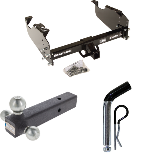 Fits 2007-2024 GMC Sierra 3500 HD Trailer Hitch Tow PKG w/ Triple Ball Ball Mount 1-7/8" & 2" & 2-5/16" Trailer Balls + Pin/Clip (For Cab & Chassis, w/34" Wide Frames Models) By Draw-Tite