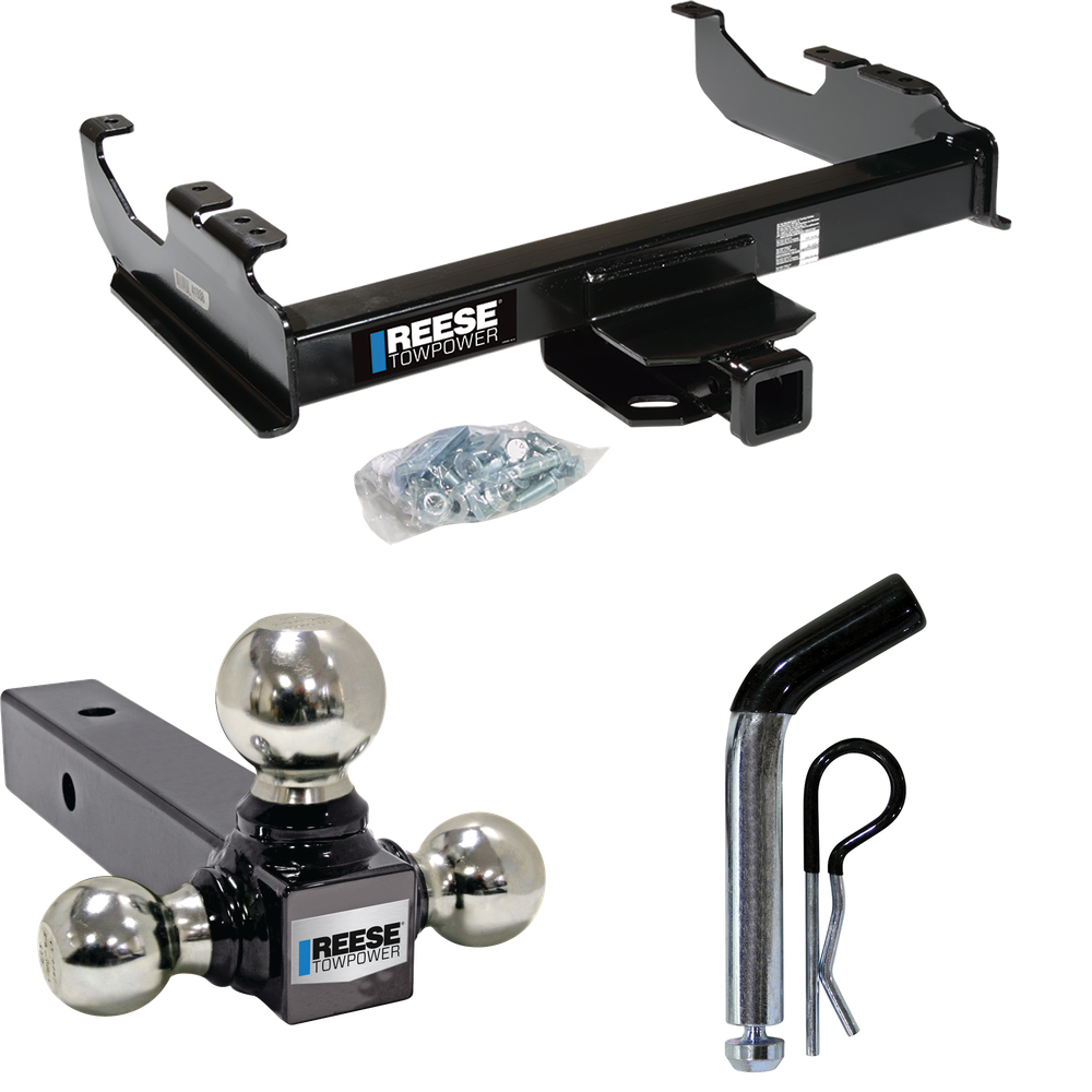 Fits 1985-1986 Chevrolet K20 Trailer Hitch Tow PKG w/ Triple Ball Ball Mount 1-7/8" & 2" & 2-5/16" Trailer Balls + Pin/Clip (For w/34" Wide Frames Models) By Reese Towpower