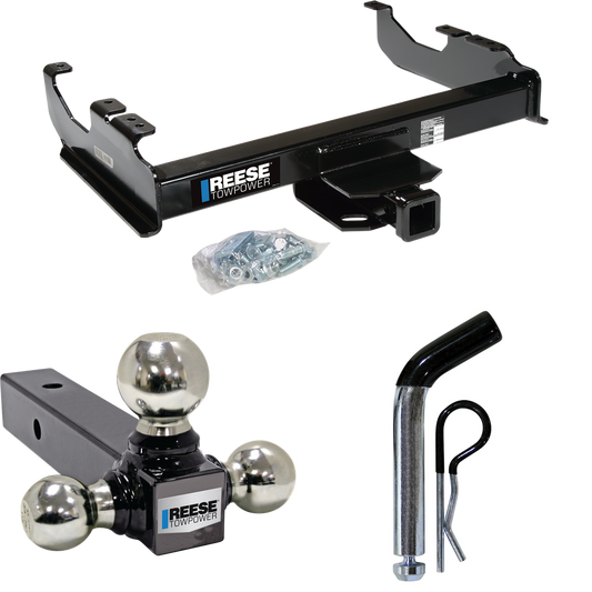 Fits 1985-1986 Chevrolet K20 Trailer Hitch Tow PKG w/ Triple Ball Ball Mount 1-7/8" & 2" & 2-5/16" Trailer Balls + Pin/Clip (For w/34" Wide Frames Models) By Reese Towpower