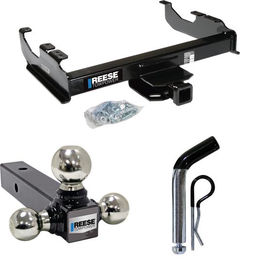 Fits 1985-2000 GMC C3500 Trailer Hitch Tow PKG w/ Triple Ball Ball Mount 1-7/8" & 2" & 2-5/16" Trailer Balls + Pin/Clip (For w/34" Wide Frames Models) By Reese Towpower