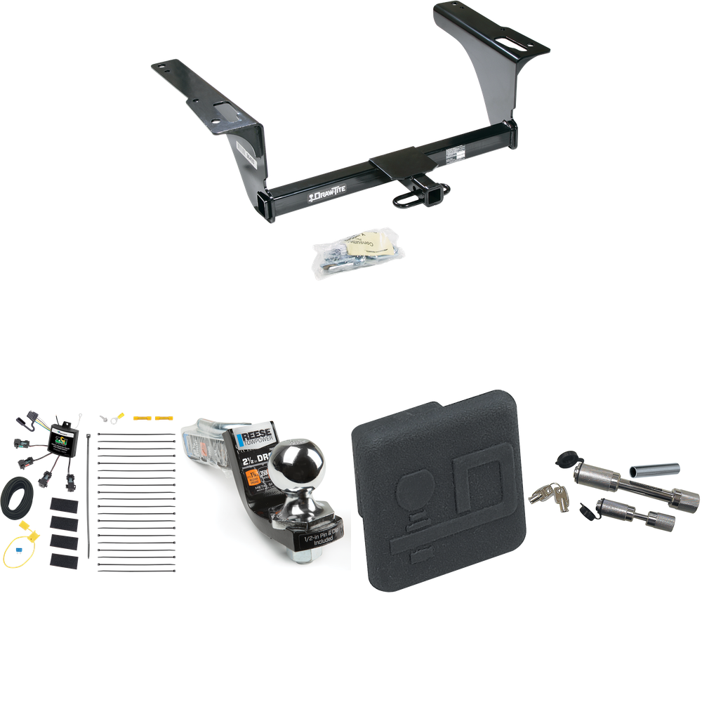 Fits 2010-2014 Subaru Legacy Trailer Hitch Tow PKG w/ 4-Flat Zero Contact "No Splice" Wiring Harness + Interlock Starter Kit w/ 2" Ball 2-1/2" Drop 2" Rise + Hitch Cover + Dual Hitch & Coupler Locks (For Sedan Models) By Draw-Tite