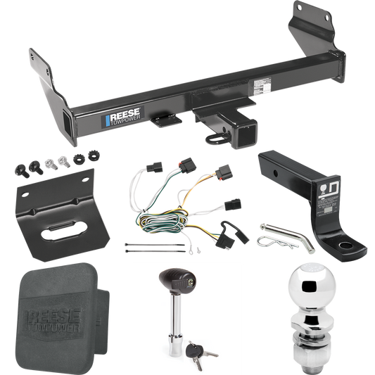 Fits 2011-2013 Jeep Grand Cherokee Trailer Hitch Tow PKG w/ 4-Flat Wiring + Ball Mount w/ 4" Drop + 2" Ball + Wiring Bracket + Hitch Lock + Hitch Cover (Excludes: w/OEM Tow Hook Models) By Reese Towpower