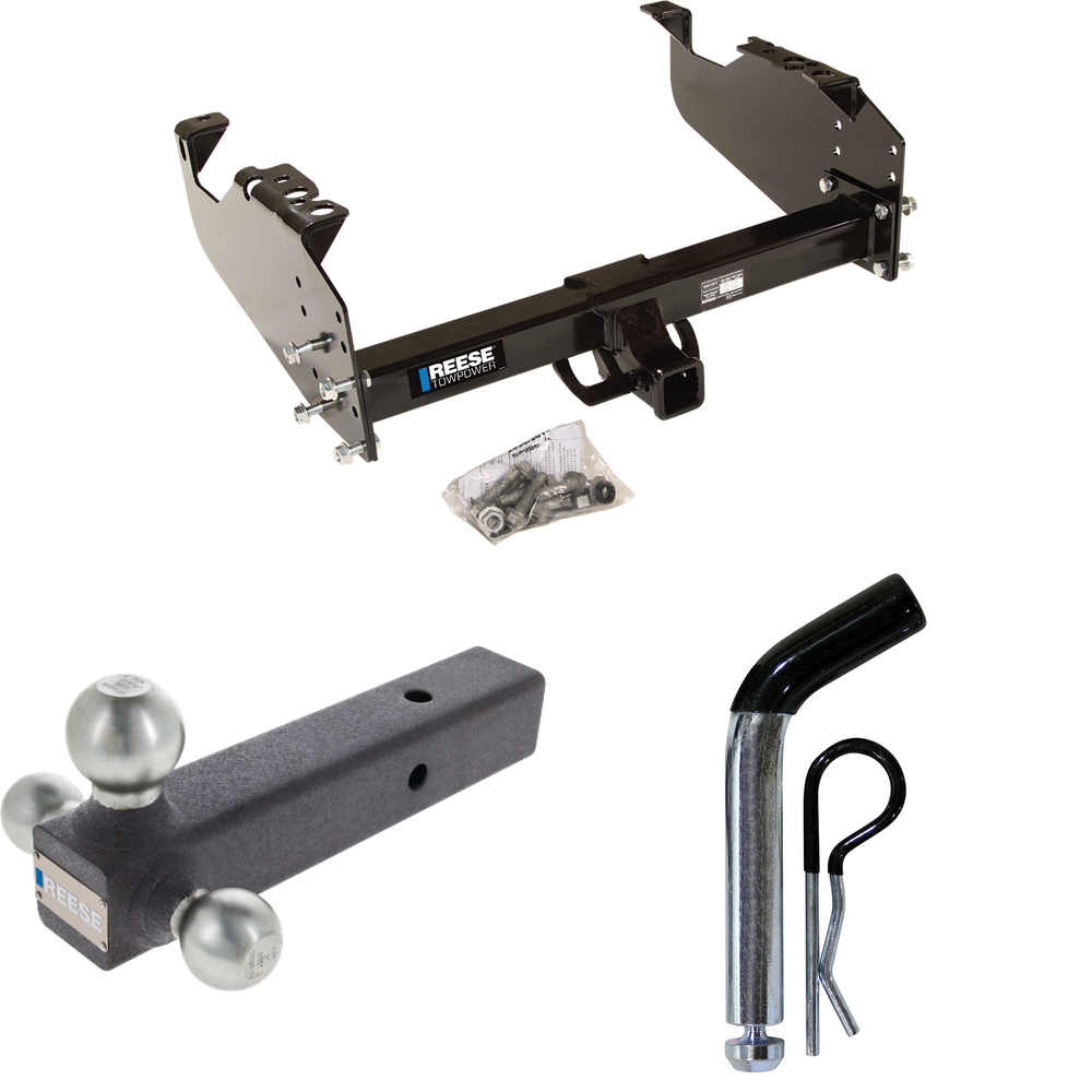 Fits 1985-1986 GMC K3500 Trailer Hitch Tow PKG w/ Triple Ball Ball Mount 1-7/8" & 2" & 2-5/16" Trailer Balls + Pin/Clip (For w/34" Wide Frames Models) By Reese Towpower