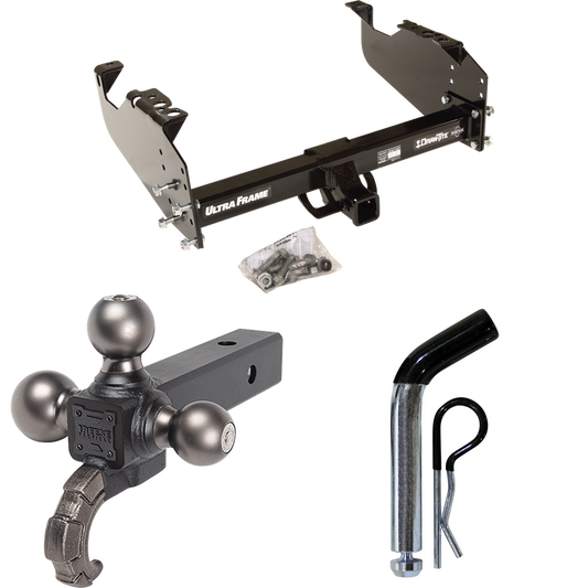Fits 2003-2009 GMC C5500 Topkick Trailer Hitch Tow PKG w/ Triple Ball Ball Mount 1-7/8" & 2" & 2-5/16" Trailer Balls w/ Tow Hook + Pin/Clip (For Cab & Chassis, w/34" Wide Frames Models) By Draw-Tite