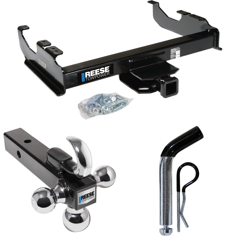 Fits 2001-2007 GMC Sierra 3500 Trailer Hitch Tow PKG w/ Triple Ball Ball Mount 1-7/8" & 2" & 2-5/16" Trailer Balls w/ Tow Hook + Pin/Clip (For (Classic), Cab & Chassis, w/34" Wide Frames Models) By Reese Towpower