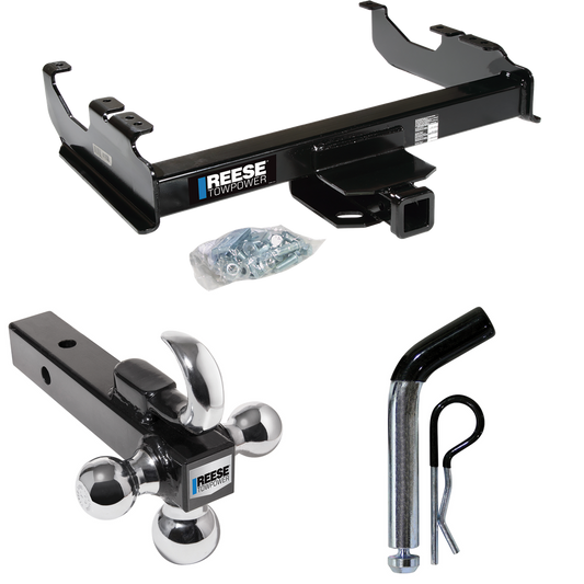 Fits 2001-2007 GMC Sierra 3500 Trailer Hitch Tow PKG w/ Triple Ball Ball Mount 1-7/8" & 2" & 2-5/16" Trailer Balls w/ Tow Hook + Pin/Clip (For (Classic), Cab & Chassis, w/34" Wide Frames Models) By Reese Towpower