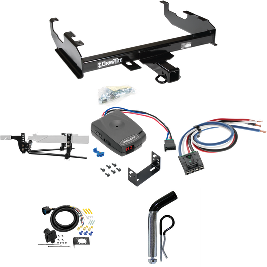 Fits 1963-1986 Chevrolet K20 Trailer Hitch Tow PKG w/ 11.5K Round Bar Weight Distribution Hitch w/ 2-5/16" Ball + Pin/Clip + Pro Series Pilot Brake Control + Generic BC Wiring Adapter + 7-Way RV Wiring (For w/8' Bed Models) By Draw-Tite