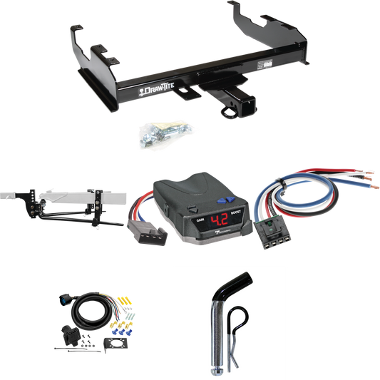 Fits 1979-1986 GMC C3500 Trailer Hitch Tow PKG w/ 11.5K Round Bar Weight Distribution Hitch w/ 2-5/16" Ball + Pin/Clip + Tekonsha BRAKE-EVN Brake Control + Generic BC Wiring Adapter + 7-Way RV Wiring (For w/8' Bed Models) By Draw-Tite