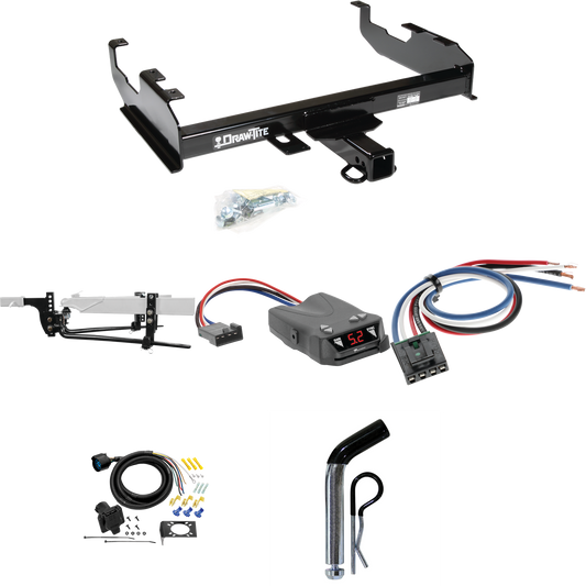 Fits 1967-1978 GMC C35 Trailer Hitch Tow PKG w/ 11.5K Round Bar Weight Distribution Hitch w/ 2-5/16" Ball + Pin/Clip + Tekonsha Brakeman IV Brake Control + Generic BC Wiring Adapter + 7-Way RV Wiring (For w/8' Bed Models) By Draw-Tite