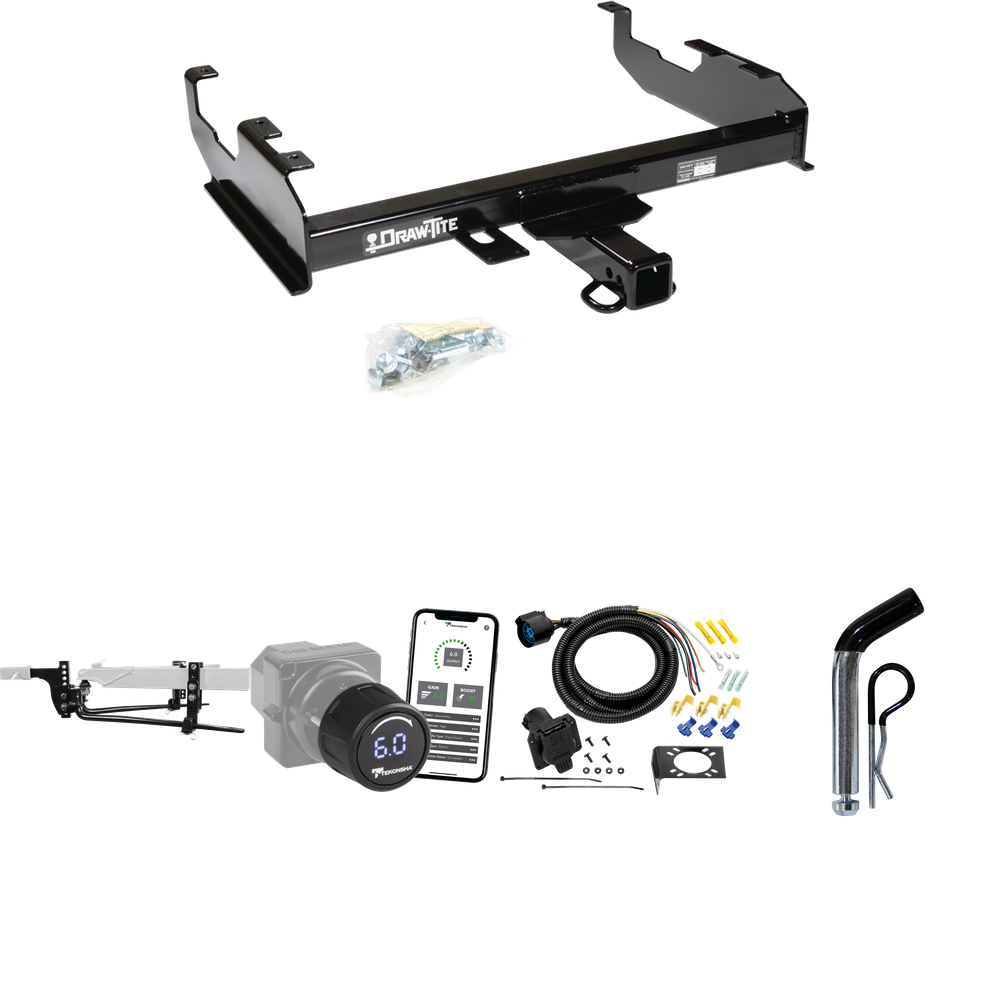 Fits 1963-1986 Chevrolet K20 Trailer Hitch Tow PKG w/ 11.5K Round Bar Weight Distribution Hitch w/ 2-5/16" Ball + Pin/Clip + Tekonsha Prodigy iD Bluetooth Wireless Brake Control + 7-Way RV Wiring (For w/8' Bed Models) By Draw-Tite