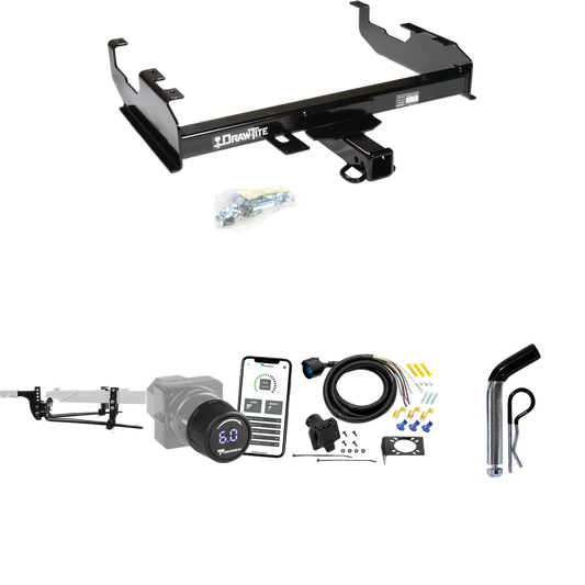 Fits 1963-1986 Chevrolet K20 Trailer Hitch Tow PKG w/ 11.5K Round Bar Weight Distribution Hitch w/ 2-5/16" Ball + Pin/Clip + Tekonsha Prodigy iD Bluetooth Wireless Brake Control + 7-Way RV Wiring (For w/8' Bed Models) By Draw-Tite