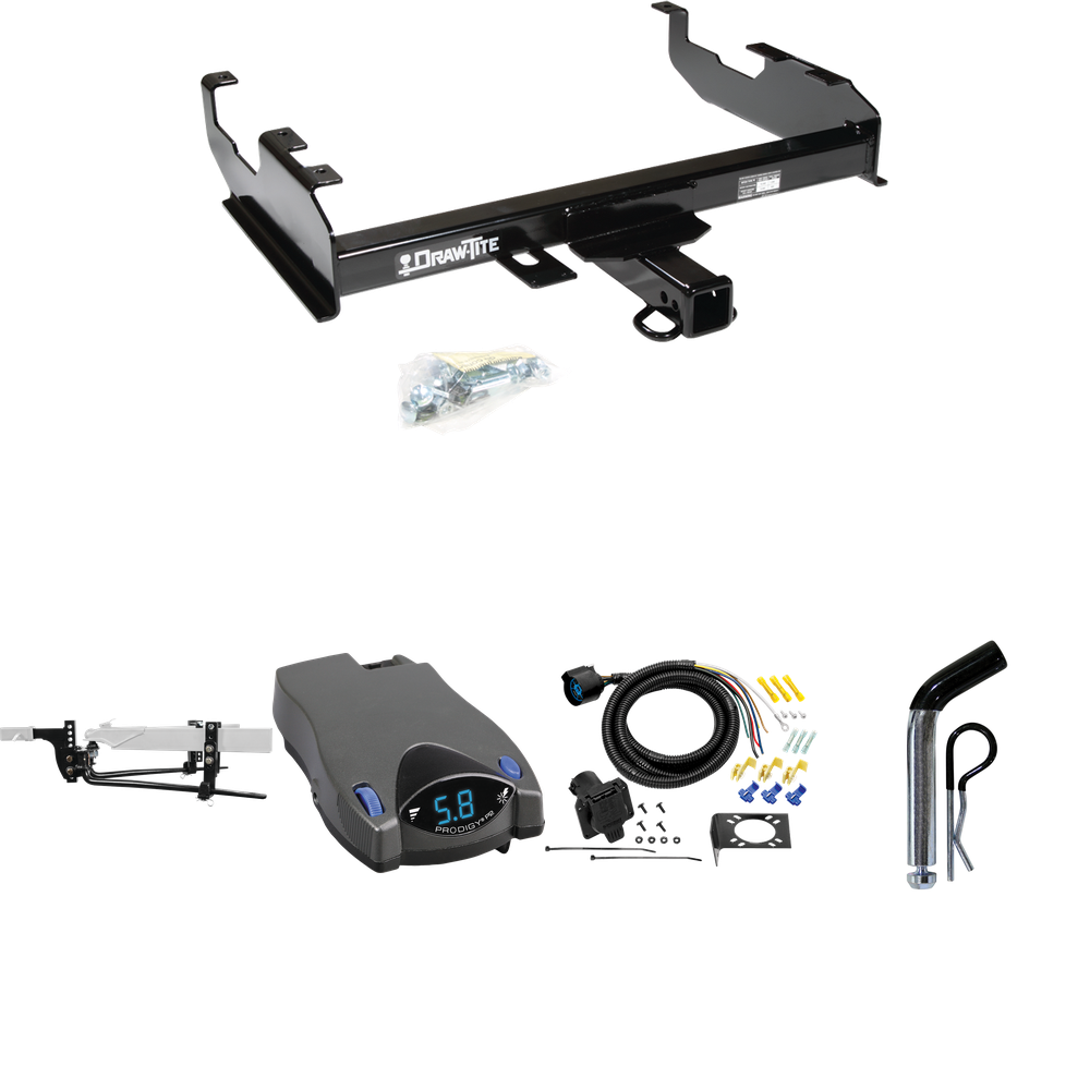 Fits 1963-1986 Chevrolet K20 Trailer Hitch Tow PKG w/ 11.5K Round Bar Weight Distribution Hitch w/ 2-5/16" Ball + Pin/Clip + Tekonsha Prodigy P2 Brake Control + 7-Way RV Wiring (For w/8' Bed Models) By Draw-Tite