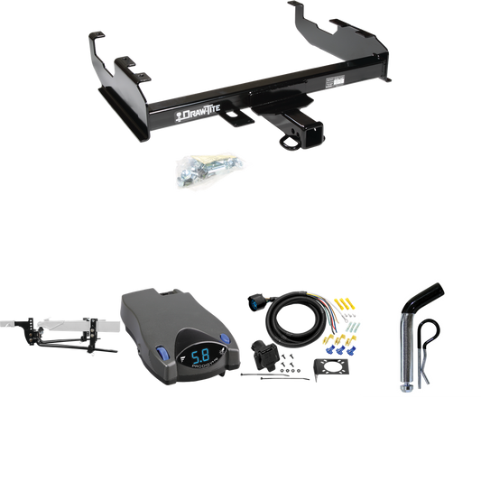 Fits 1988-1991 GMC K3500 Trailer Hitch Tow PKG w/ 11.5K Round Bar Weight Distribution Hitch w/ 2-5/16" Ball + Pin/Clip + Tekonsha Prodigy P2 Brake Control + 7-Way RV Wiring (For Crew Cab w/8' Bed Models) By Draw-Tite