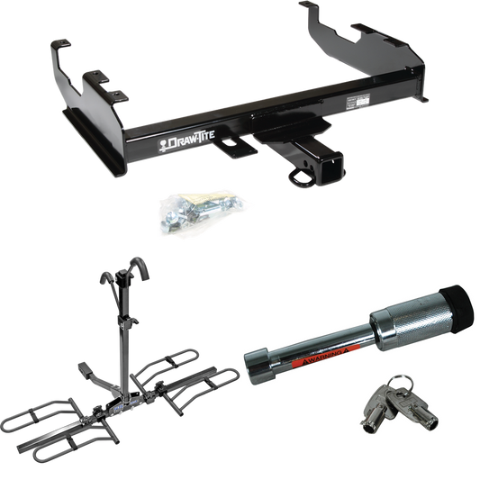 Fits 1963-1986 Chevrolet K10 Trailer Hitch Tow PKG w/ 2 Bike Plaform Style Carrier Rack + Hitch Lock (For w/8' Bed Models) By Draw-Tite