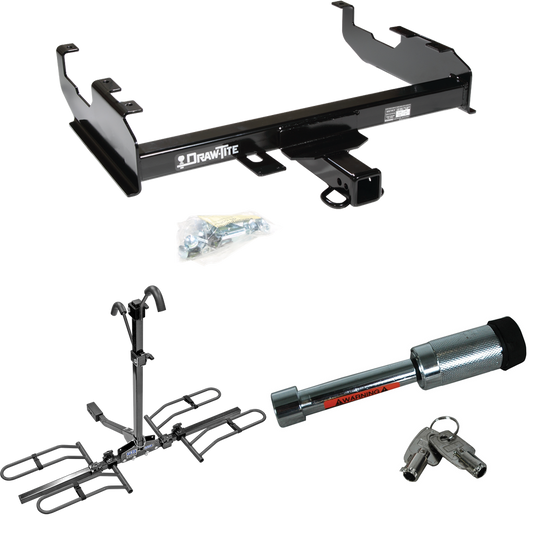 Fits 1979-1986 GMC K1500 Trailer Hitch Tow PKG w/ 2 Bike Plaform Style Carrier Rack + Hitch Lock (For w/8' Bed Models) By Draw-Tite