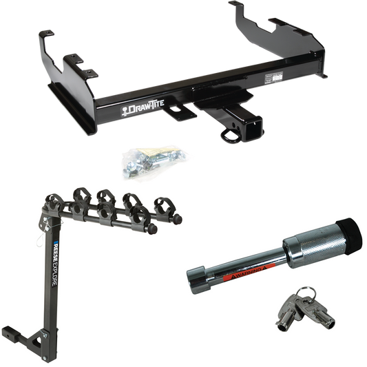 Fits 1963-1972 Ford F-100 Trailer Hitch Tow PKG w/ 4 Bike Carrier Rack + Hitch Lock By Draw-Tite