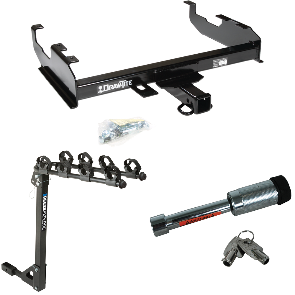 Fits 1963-1965 GMC 1500 Series Trailer Hitch Tow PKG w/ 4 Bike Carrier Rack + Hitch Lock (For w/8' Bed Models) By Draw-Tite