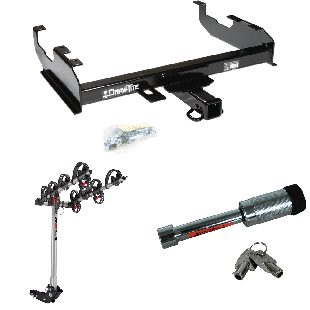 Fits 1969-1970 International 1100D Trailer Hitch Tow PKG w/ 4 Bike Carrier Rack + Hitch Lock By Draw-Tite