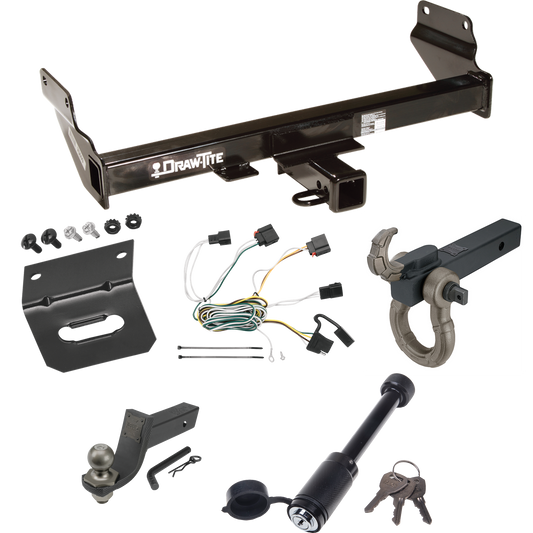 Fits 2011-2013 Jeep Grand Cherokee Trailer Hitch Tow PKG w/ 4-Flat Wiring + Interlock Tactical Starter Kit w/ 3-1/4" Drop & 2" Ball + Tactical Hook & Shackle Mount + Tactical Dogbone Lock + Wiring Bracket (Excludes: w/OEM Tow Hook Models) By Draw-Tit