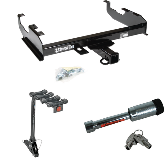 Fits 1973-1974 Chevrolet K30 Trailer Hitch Tow PKG w/ 4 Bike Carrier Rack + Hitch Lock (For w/8' Bed Models) By Draw-Tite