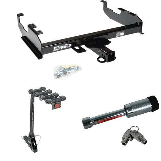 Fits 1963-1986 Chevrolet C30 Trailer Hitch Tow PKG w/ 4 Bike Carrier Rack + Hitch Lock (For w/8' Bed Models) By Draw-Tite