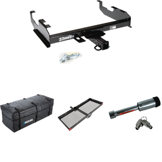 Fits 1988-1991 Chevrolet K2500 Trailer Hitch Tow PKG w/ 48" x 20" Cargo Carrier + Cargo Bag + Hitch Lock (For Crew Cab w/8' Bed Models) By Draw-Tite