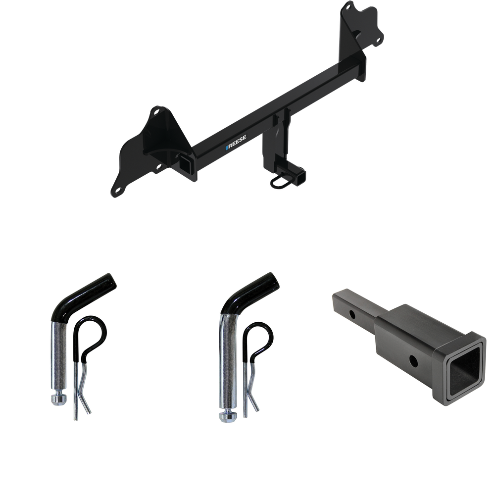 Fits 2017-2023 Tesla 3 Trailer Hitch Tow PKG w/ Hitch Adapter 1-1/4" to 2" Receiver + 1/2" Pin & Clip + 5/8" Pin & Clip By Reese Towpower