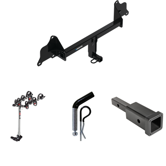 Fits 2017-2023 Tesla 3 Trailer Hitch Tow PKG w/ Hitch Adapter 1-1/4" to 2" Receiver + 1/2" Pin & Clip + 4 Bike Carrier Rack By Reese Towpower