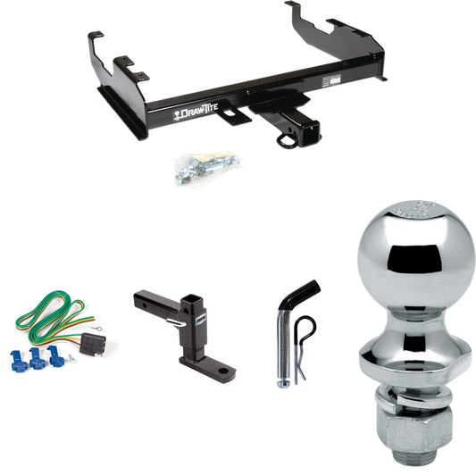 Fits 1963-1972 Chevrolet K10 Trailer Hitch Tow PKG w/ 4-Flat Wiring + Adjustable Drop Rise Ball Mount + Pin/Clip + 1-7/8" Ball (For w/8' Bed Models) By Draw-Tite