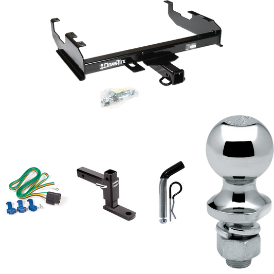 Fits 1985-1986 GMC K2500 Trailer Hitch Tow PKG w/ 4-Flat Wiring + Adjustable Drop Rise Ball Mount + Pin/Clip + 1-7/8" Ball (For w/8' Bed Models) By Draw-Tite