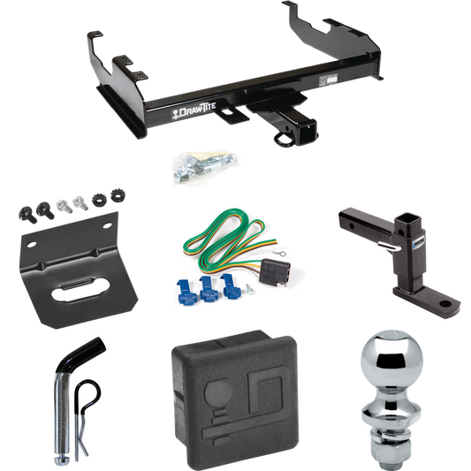 Fits 1963-1965 GMC 1500 Series Trailer Hitch Tow PKG w/ 4-Flat Wiring + Adjustable Drop Rise Ball Mount + Pin/Clip + 1-7/8" Ball + Wiring Bracket + Hitch Cover (For w/8' Bed Models) By Draw-Tite